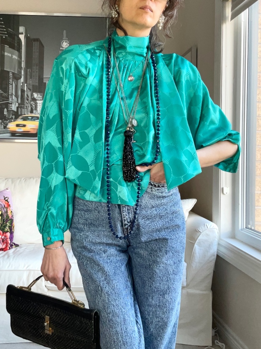 Vintage green top with back collar tie